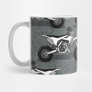 Motocross // pattern // grey green background black white and grey motorcycles Mug